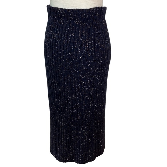 Rag & Bone Jubilee Merino Metallic Ribbed Knit Midi Skirt in Navy Size  S/P - Picture 2 of 12
